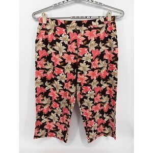 d & co. BEACH Womens 2XP Brown‎ Pink Floral Crop Pants Elastic Waist Pockets